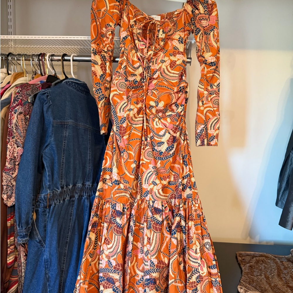 A.L.C. Orange Multi Long Sleeve Maxi Dress